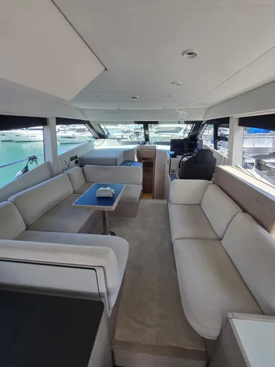 Ferretti Yachts 500 Yacht Photos Pics Luxurious interior of 2022 Ferretti Yachts 500, featuring elegant seating and modern design.