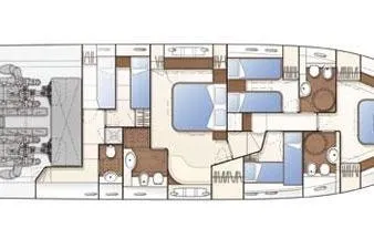  Yacht Photos Pics Floor plan of 2009 Ferretti Yachts 681, showcasing cabin and engine layout.