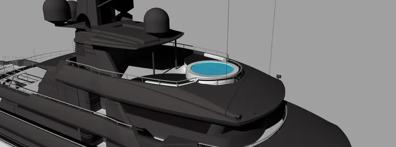 Project Ice Yacht Photos Pics Futuristic 2026 custom motor yacht design with sleek lines and a circular pool.