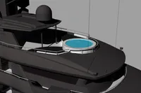 Futuristic 2026 custom motor yacht design with sleek lines and a circular pool.