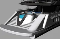 Luxury 2026 custom motor yacht with sleek design and elegant pool area.