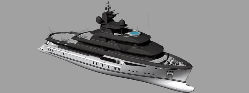 Project Ice Yacht Photos Pics Custom 2026 motor yacht with sleek design and modern features, viewed from above.