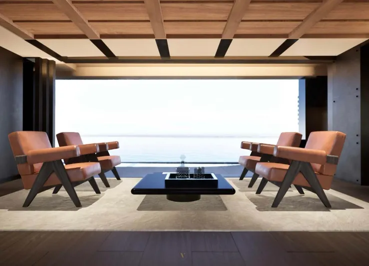 Project Ice Yacht Photos Pics Luxurious yacht interior with modern seating, ocean view, and sleek design, 2026 model.