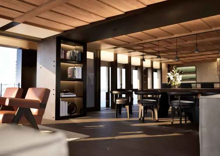 Project Ice Yacht Photos Pics Luxurious interior of 2026 custom motor yacht with modern furnishings and elegant design.