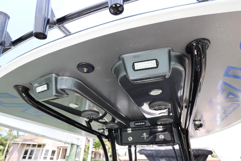  Yacht Photos Pics Close-up of the 2019 Statement 350 Open boat's overhead console and lighting.