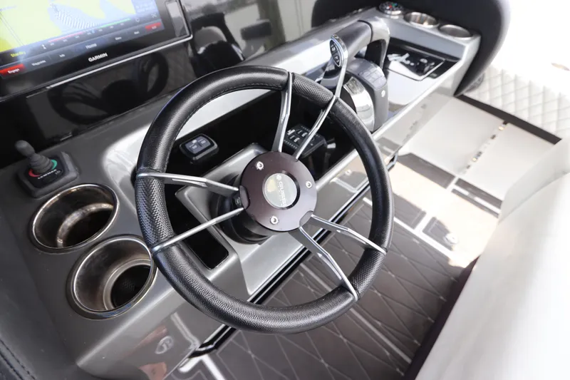  Yacht Photos Pics Steering wheel and dashboard of a 2019 Statement 350 Open boat.