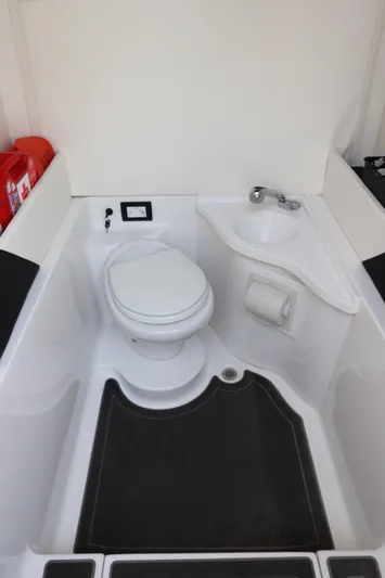  Yacht Photos Pics 2019 Statement 350 Open boat bathroom with toilet and sink.