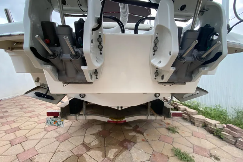  Yacht Photos Pics Rear view of a 2009 Formula 330 Sun Sport boat on a trailer.