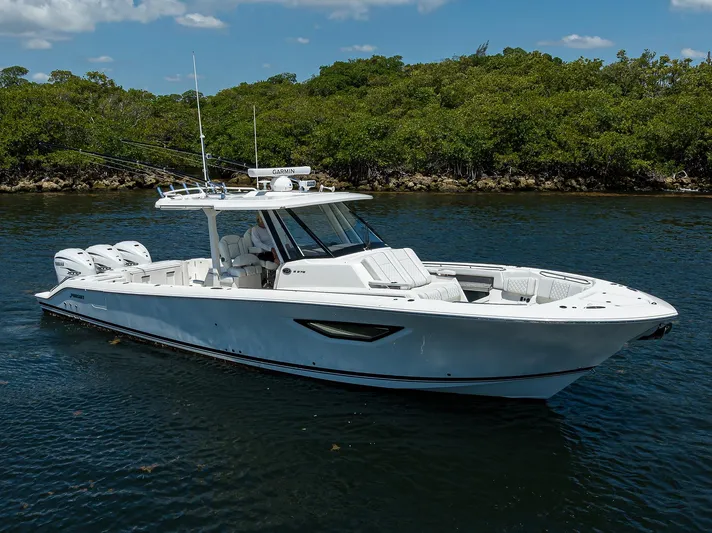 Reel Deal Yacht Photos Pics Pursuit 37 REEL DEAL - Starboard Bow Aerial Profile