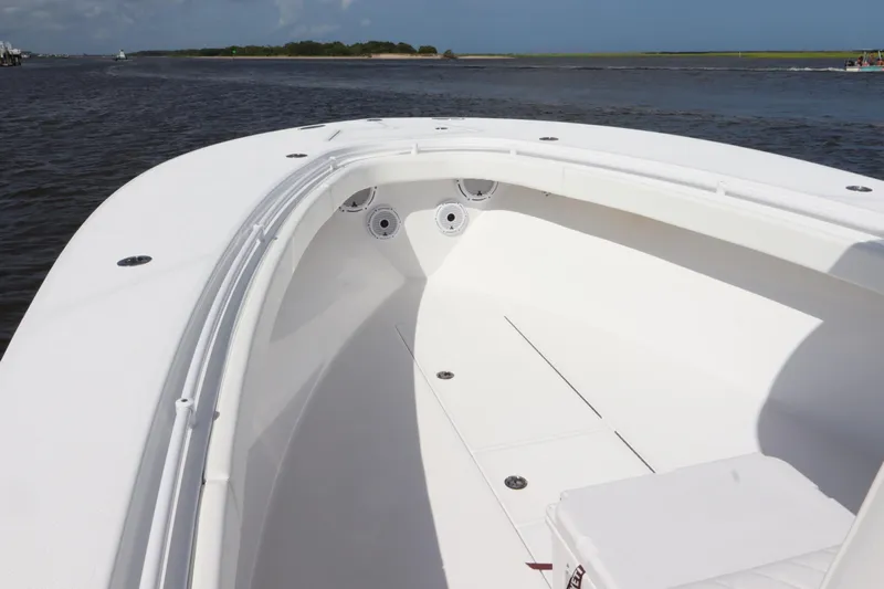 Yacht Photos Pics 2022 Onslow Bay 33 boat interior with spacious deck and sleek design on open water.