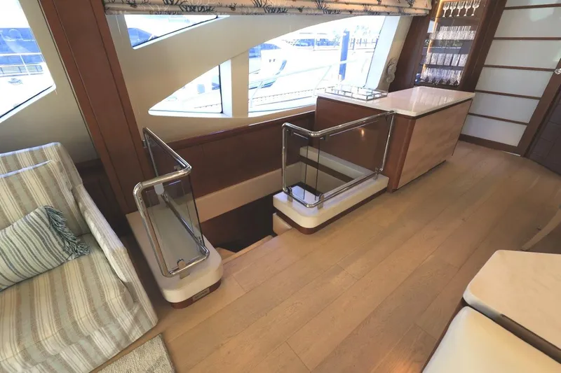 Sea Hack Yacht Photos Pics Portside Salon forward view, stairs to master stateroom, bar area forward