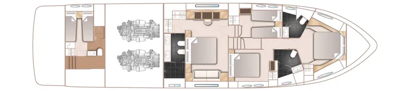  Yacht Photos Pics Floor plan of a 2012 Princess 72 yacht, showcasing cabin and engine layout.