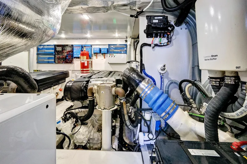  Yacht Photos Pics Engine room of 2025 Galeon 640 Fly yacht, featuring advanced mechanical systems and equipment.