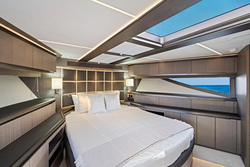  Yacht Photos Pics Luxurious interior of 2025 Galeon 640 Fly yacht with modern design and ocean view.