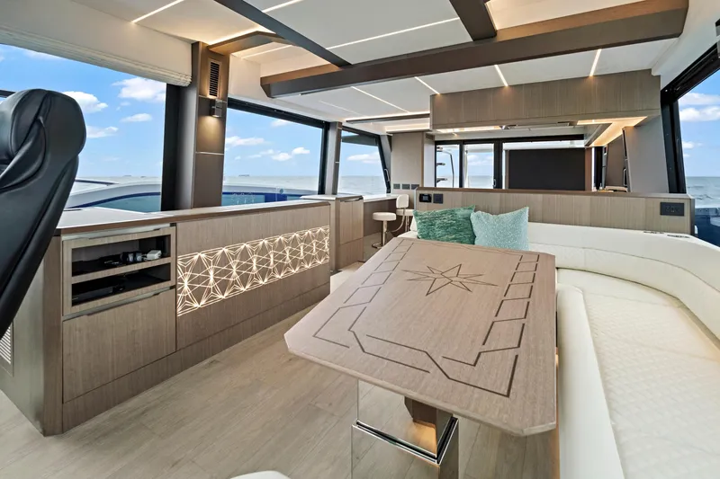  Yacht Photos Pics Luxurious interior of 2025 Galeon 640 Fly yacht with modern design and elegant furnishings.