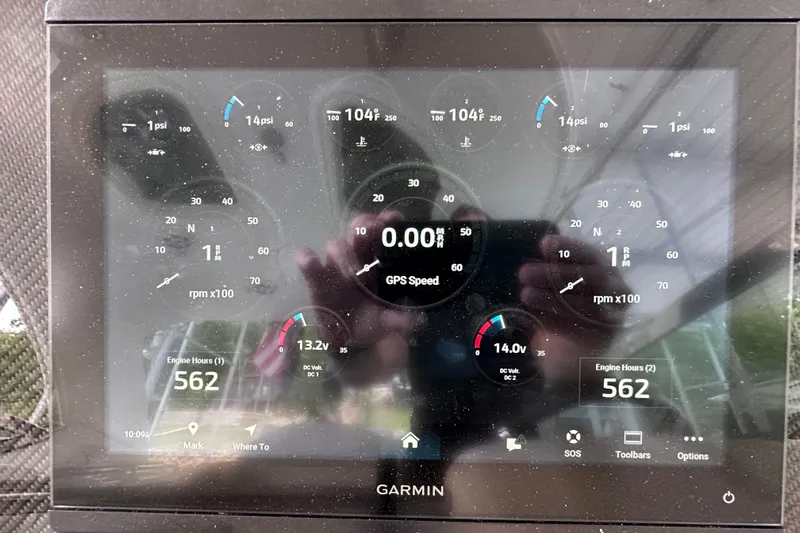  Yacht Photos Pics Garmin display showing engine metrics for 2008 Formula 400 Super Sport boat.