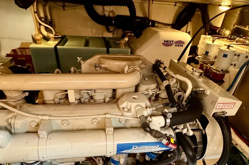 Rosie Mclane Yacht Photos Pics Engine room of a 2006 Westcoast Sedan with Next Gen generator and Diamond Performance components.