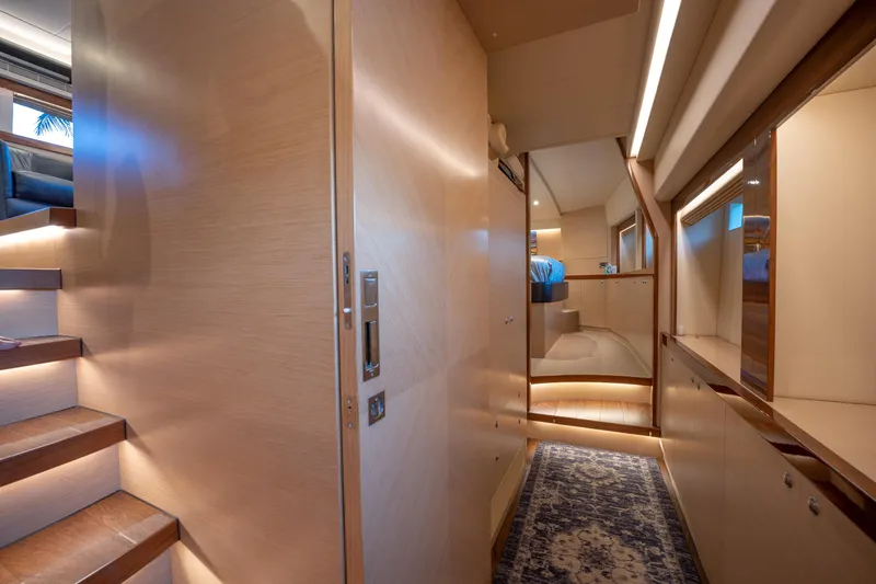 Passion Yacht Photos Pics Luxurious interior of 2019 Horizon PC52 yacht with modern design and ambient lighting.