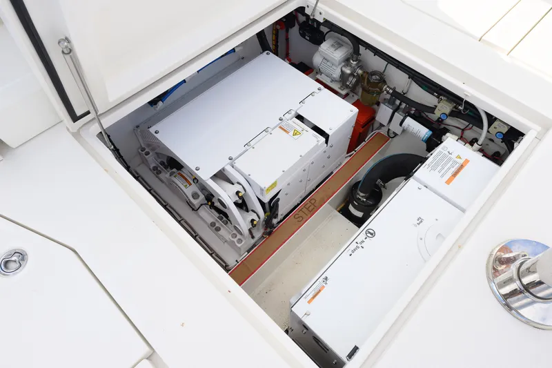  Yacht Photos Pics 2022 SeaVee 450Z engine compartment showcasing advanced marine technology.