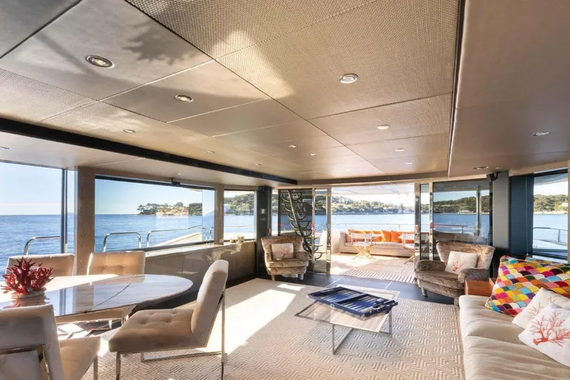  Yacht Photos Pics Luxurious interior of 2013 Sunseeker 28 Metre Yacht with ocean view and elegant furnishings.