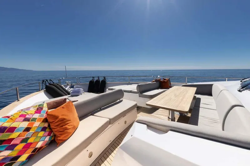  Yacht Photos Pics Luxurious 2013 Sunseeker 28 Metre Yacht deck with seating, table, and ocean view.