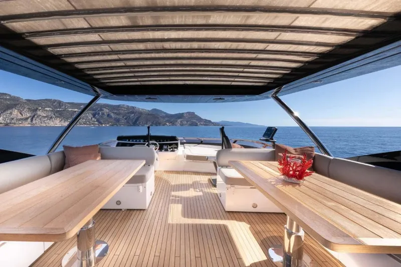 Yacht Photos Pics Luxurious 2013 Sunseeker 28 Metre Yacht deck with stunning ocean and mountain views.