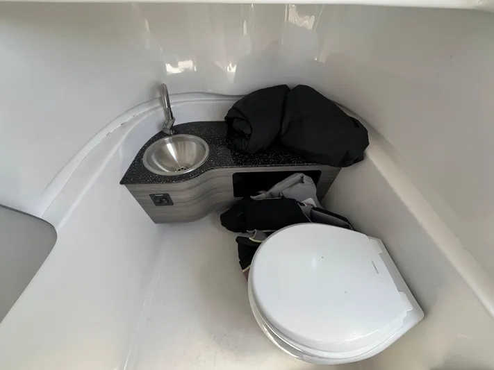  Yacht Photos Pics 2022 Seapro 320 DLX boat interior with sink and toilet.
