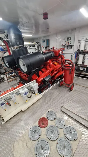  Yacht Photos Pics Engine room with a Custom 46 M model, 2018, featuring industrial machinery and equipment.