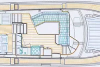 Floor plan of a 2007 Trader 42 yacht, showcasing interior layout and design.