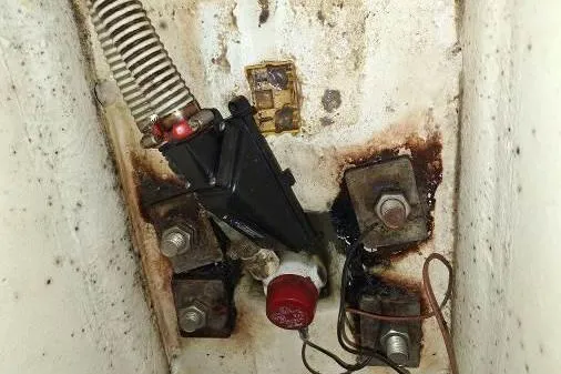 Bermuda Yacht Photos Pics Rusty mechanical components inside a 2017 Dufour 412 Grand Large yacht.