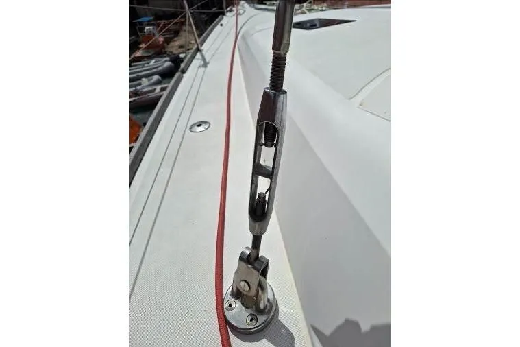 Bermuda Yacht Photos Pics Close-up of rigging on 2017 Dufour 412 Grand Large sailboat deck.