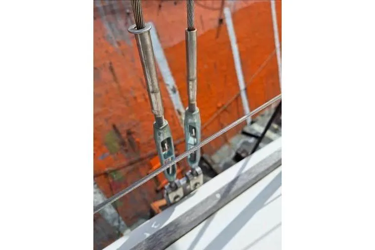 Bermuda Yacht Photos Pics Close-up of rigging on a 2017 Dufour 412 Grand Large sailboat.