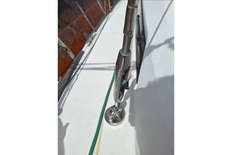 Bermuda Yacht Photos Pics Close-up of a 2017 Dufour 412 Grand Large sailboat rigging detail.