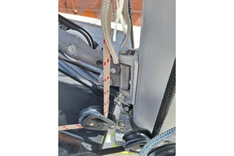 Bermuda Yacht Photos Pics Close-up of rigging on a 2017 Dufour 412 Grand Large sailboat.