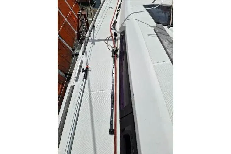 Bermuda Yacht Photos Pics 2017 Dufour 412 Grand Large sailboat deck with rigging and railing.