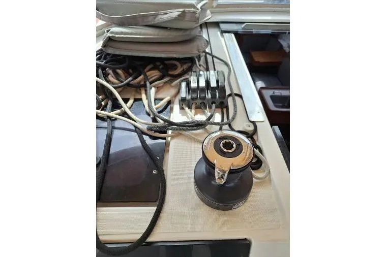 Bermuda Yacht Photos Pics Deck equipment on a 2017 Dufour 412 Grand Large sailboat, featuring ropes and winch.
