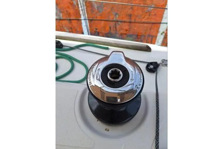 Bermuda Yacht Photos Pics Winch on 2017 Dufour 412 Grand Large sailboat deck with ropes.