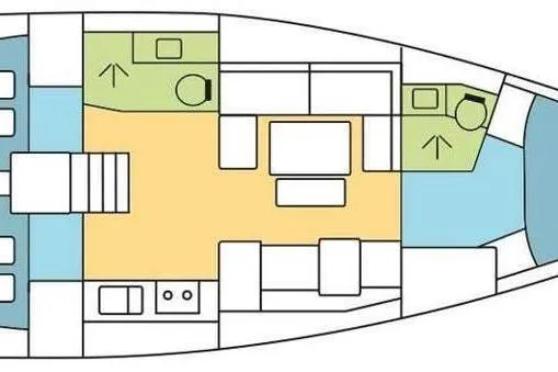 Bermuda Yacht Photos Pics Floor plan of a 2017 Dufour 412 Grand Large sailboat, showing interior layout.