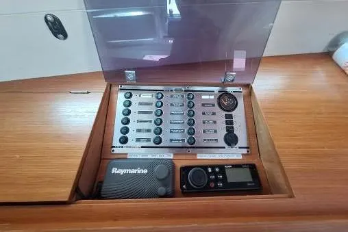 Bermuda Yacht Photos Pics Control panel of 2017 Dufour 412 Grand Large yacht with Raymarine equipment.