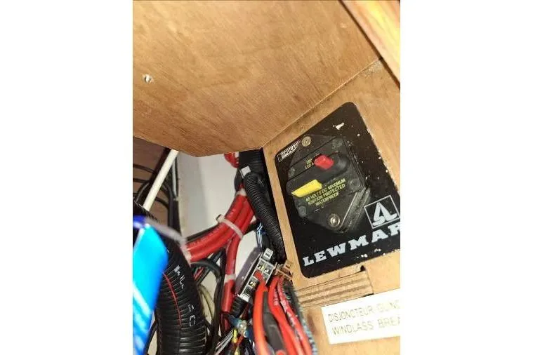 Bermuda Yacht Photos Pics Electrical panel with Lewmar windlass breaker on 2017 Dufour 412 Grand Large sailboat.