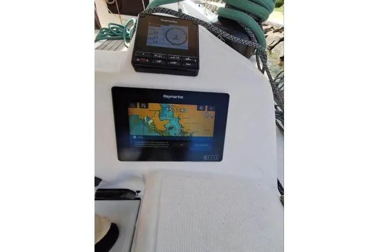Bermuda Yacht Photos Pics Navigation system on 2017 Dufour 412 Grand Large sailboat, featuring Raymarine displays.