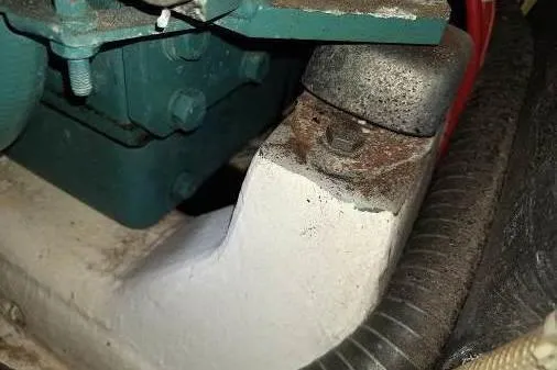 Bermuda Yacht Photos Pics Close-up of engine mount in 2017 Dufour 412 Grand Large sailboat.