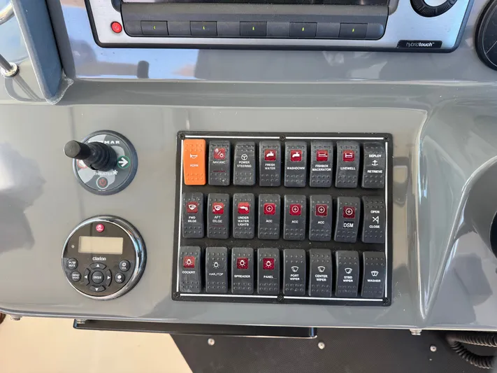 In Pursuit Yacht Photos Pics Control panel of a 2011 Pursuit OS 375 Offshore boat.