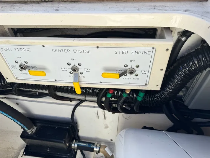 In Pursuit Yacht Photos Pics Control panel of 2011 Pursuit OS 375 Offshore with engine controls.