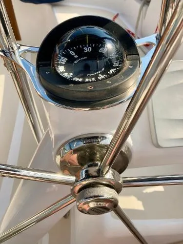 Tangaroa Yacht Photos Pics Compass on Tartan 4000 yacht steering wheel, 2015 model.