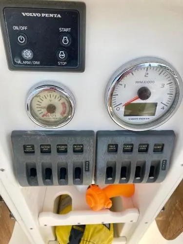 Tangaroa Yacht Photos Pics Control panel of a 2015 Tartan 4000 boat with Volvo Penta gauges and switches.