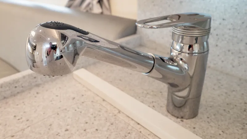  Yacht Photos Pics Chrome kitchen faucet on Intrepid 400 Cuddy boat, 2015 model.