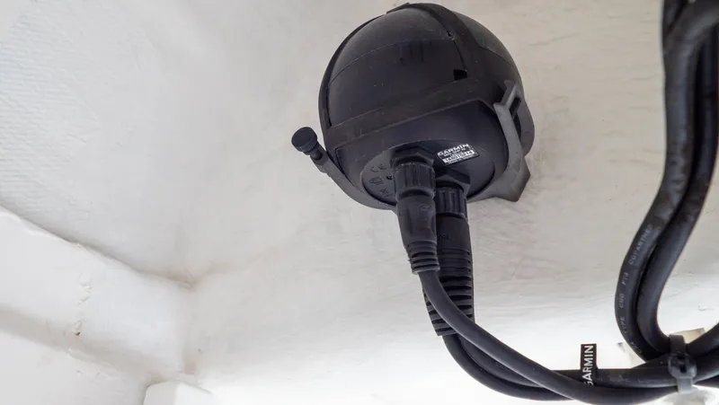  Yacht Photos Pics Close-up of a Garmin marine device installed on a 2015 Intrepid 400 Cuddy boat.