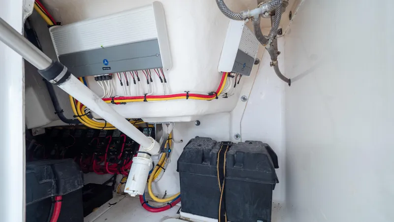  Yacht Photos Pics Electrical system of 2015 Intrepid 400 Cuddy boat with wiring and battery setup.