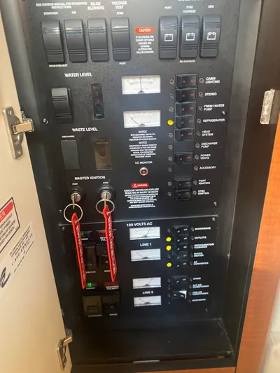 No Fly Zone Yacht Photos Pics Electrical control panel of a 2003 Sea Ray 340 Sundancer boat.